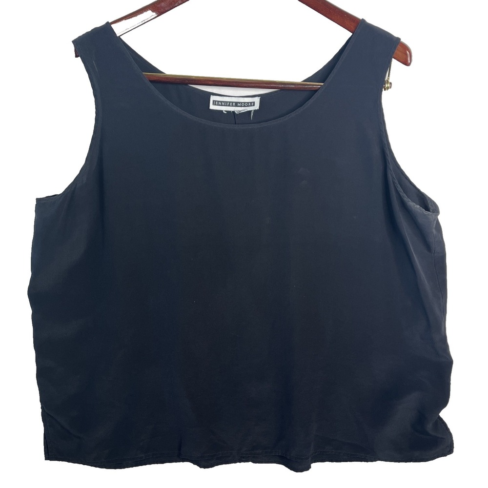Jennifer Moore Black Silky Stretch Career Office Tank Top Shell Scoop Neck Large